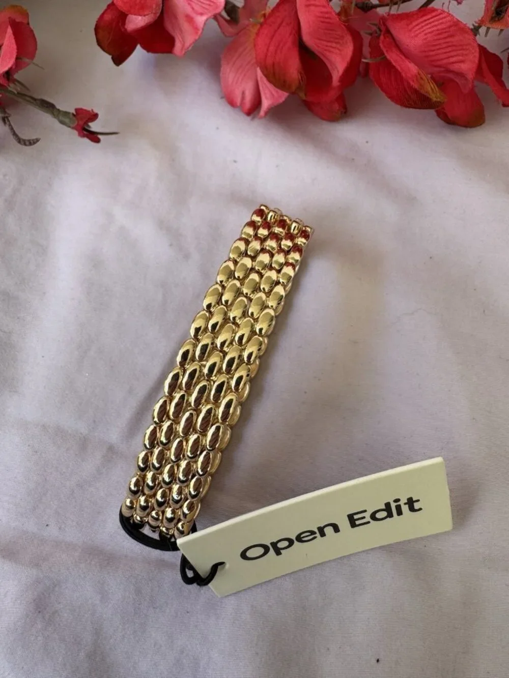 Open Edit Goldtone Rhodium Puffy Watchband Bracelet Stretch Bracelet NEW
